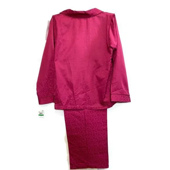 SOLD OUT-Miss Elaine Jacquard Satin Pajama Set-Cranberry-L - Picture 7 of 7
